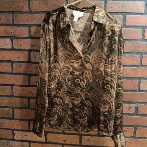 Vintage silk Talbots Brown and Tan Paisley Blouse